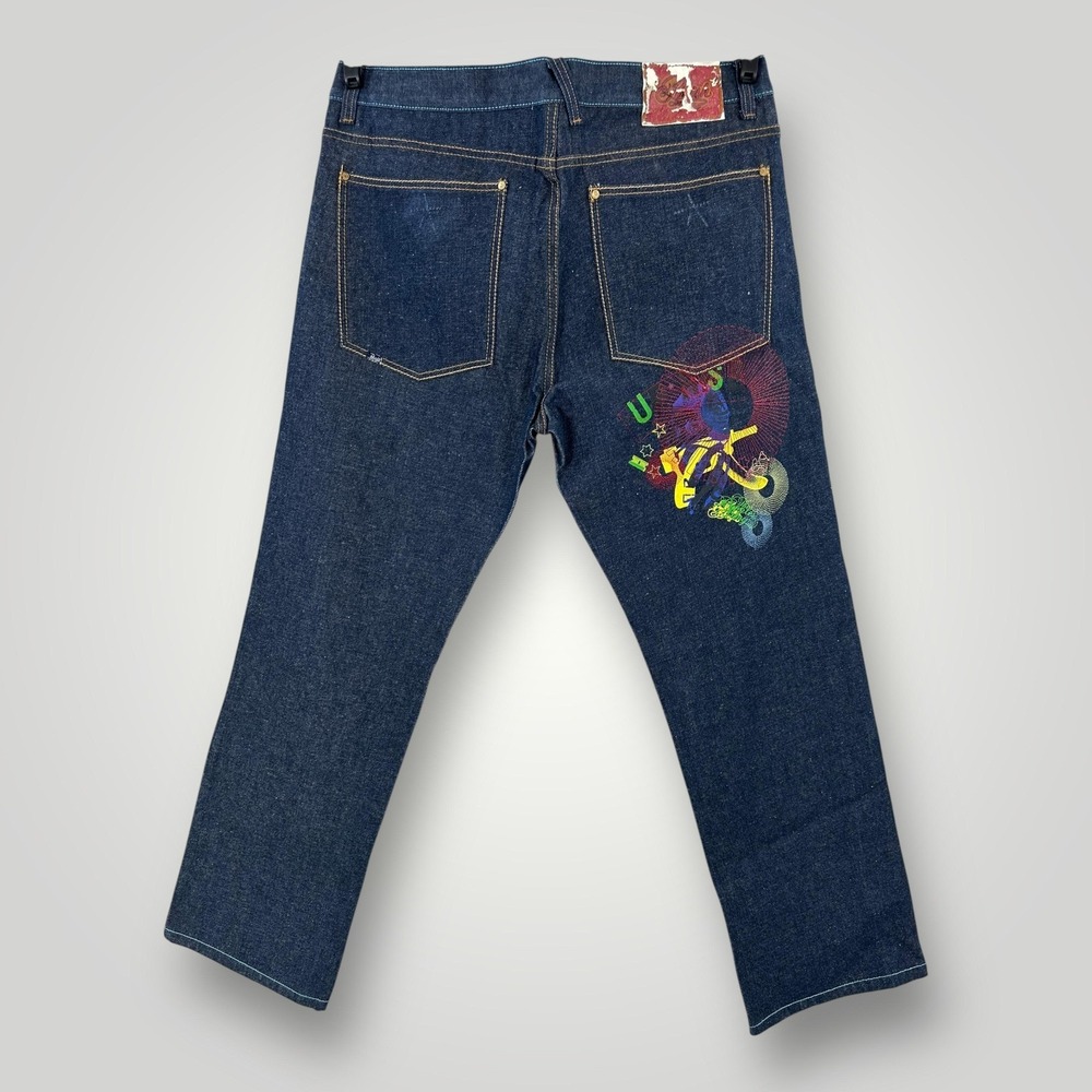 NEW Parish Nation Jeans Mens Size 42x35 Raw Denim Liberty Print‎ Button Fly